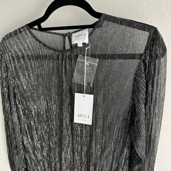 Misa Los Angeles Black Metallic Long Sleeve Tiered Mini Dress Size Small - Picture 4 of 7